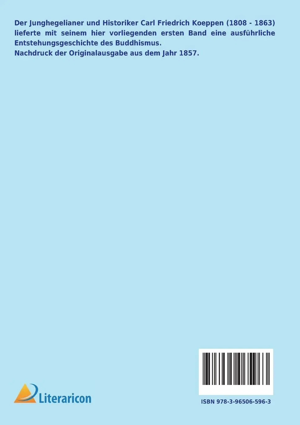 Rückseite: 9783965065963 | Die Religion des Buddha und ihre Entstehung | 1. Band | Koeppen | Buch