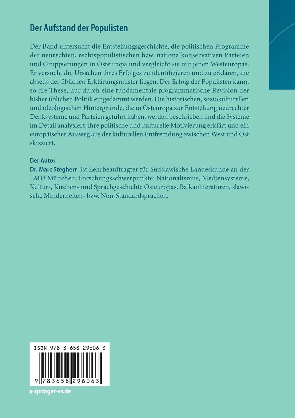 Rückseite: 9783658296063 | Der Aufstand der Populisten | Marc Stegherr | Taschenbuch | V | 2022