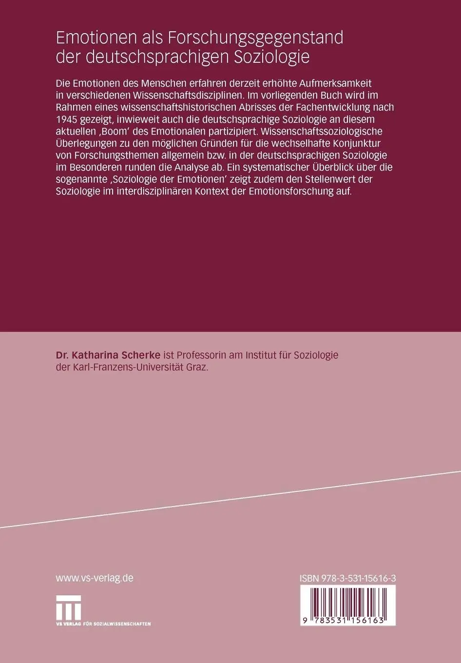 Rückseite: 9783531156163 | Emotionen als Forschungsgegenstand der deutschsprachigen Soziologie