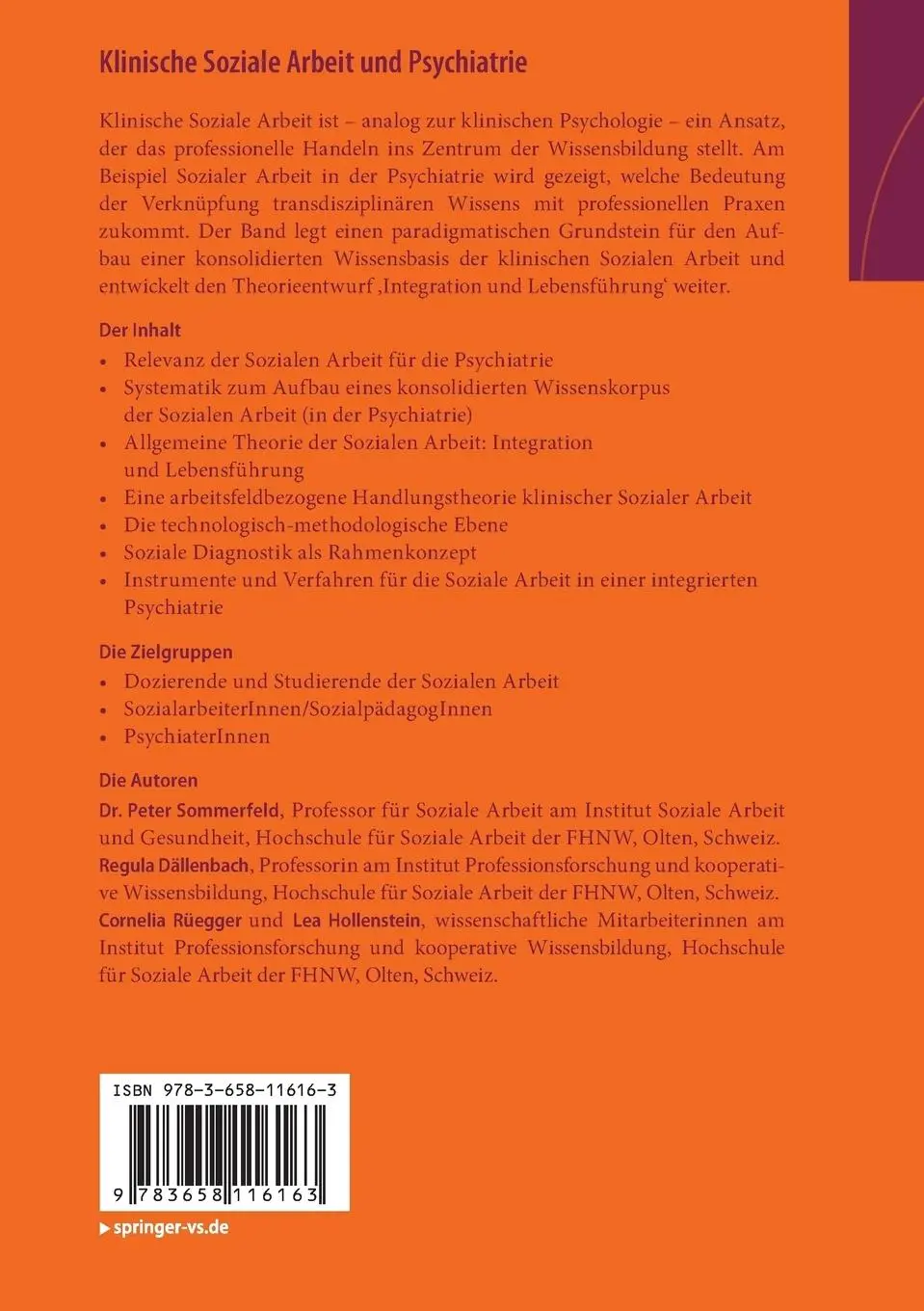Rückseite: 9783658116163 | Klinische Soziale Arbeit und Psychiatrie | Peter Sommerfeld (u. a.)