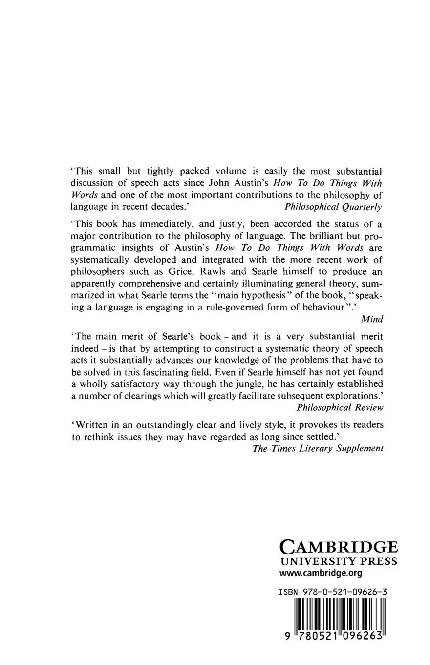 Rückseite: 9780521096263 | Speech Acts | An Essay in the Philosophy of Language | John R. Searle