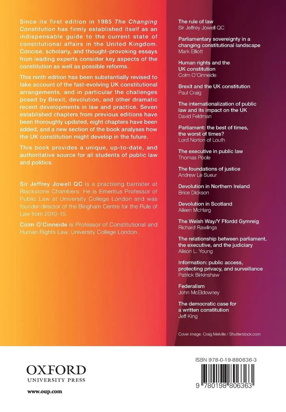 Rückseite: 9780198806363 | The Changing Constitution | Colm O'Cinneide (u. a.) | Taschenbuch