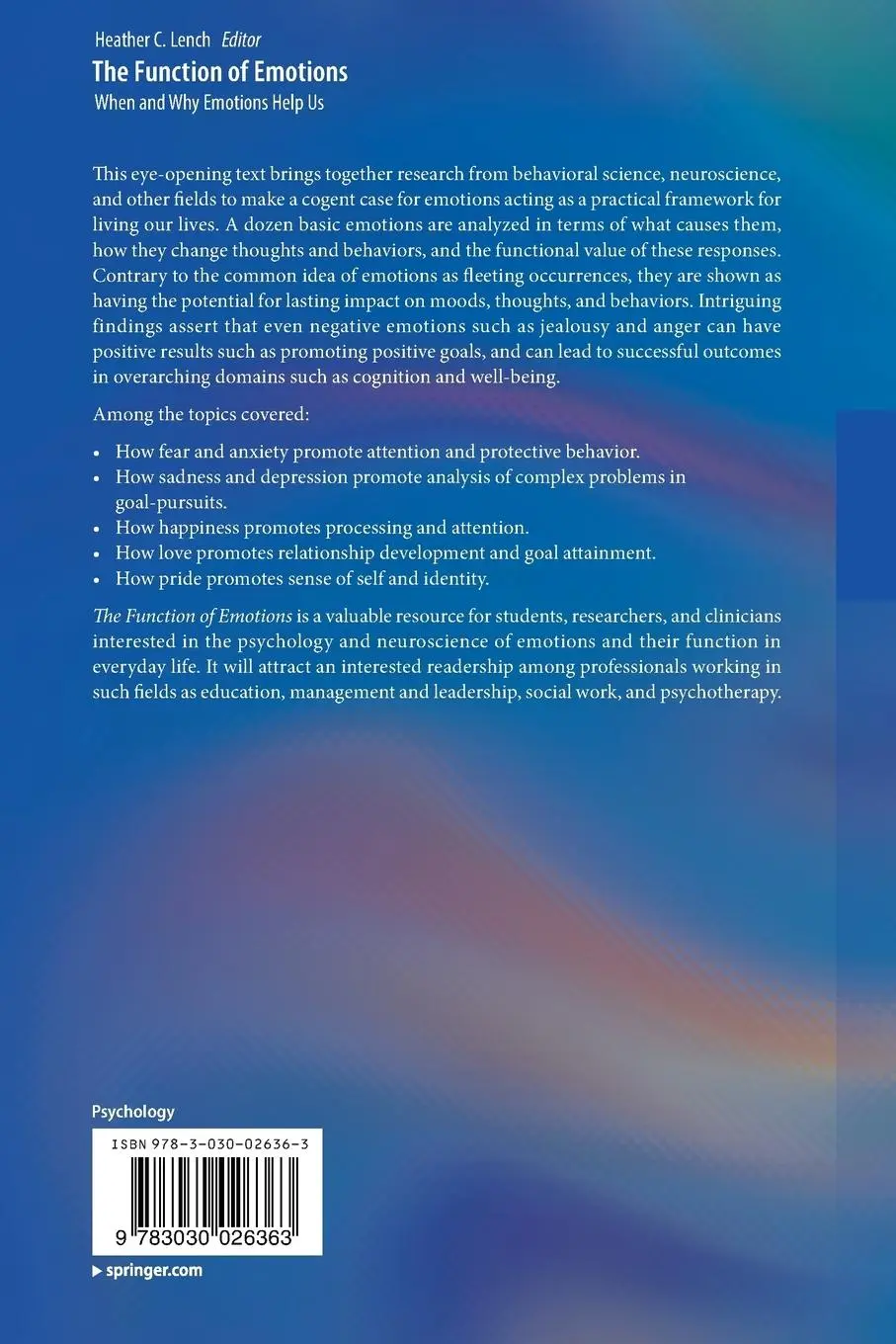 Rückseite: 9783030026363 | The Function of Emotions | When and Why Emotions Help Us | Lench | xv