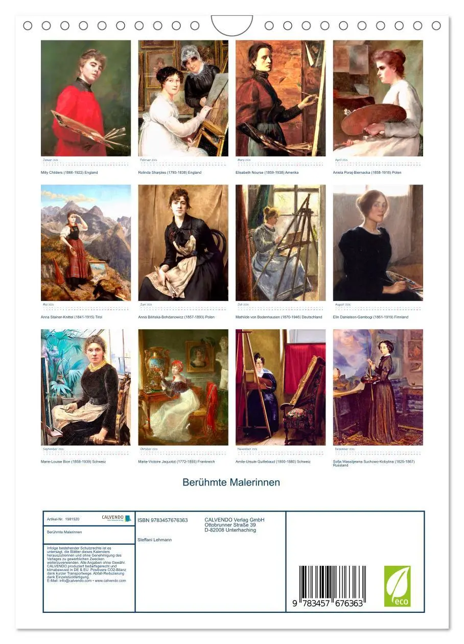 Bild: 9783457676363 | Berühmte Malerinnen (Wandkalender 2026 DIN A4 hoch), CALVENDO...