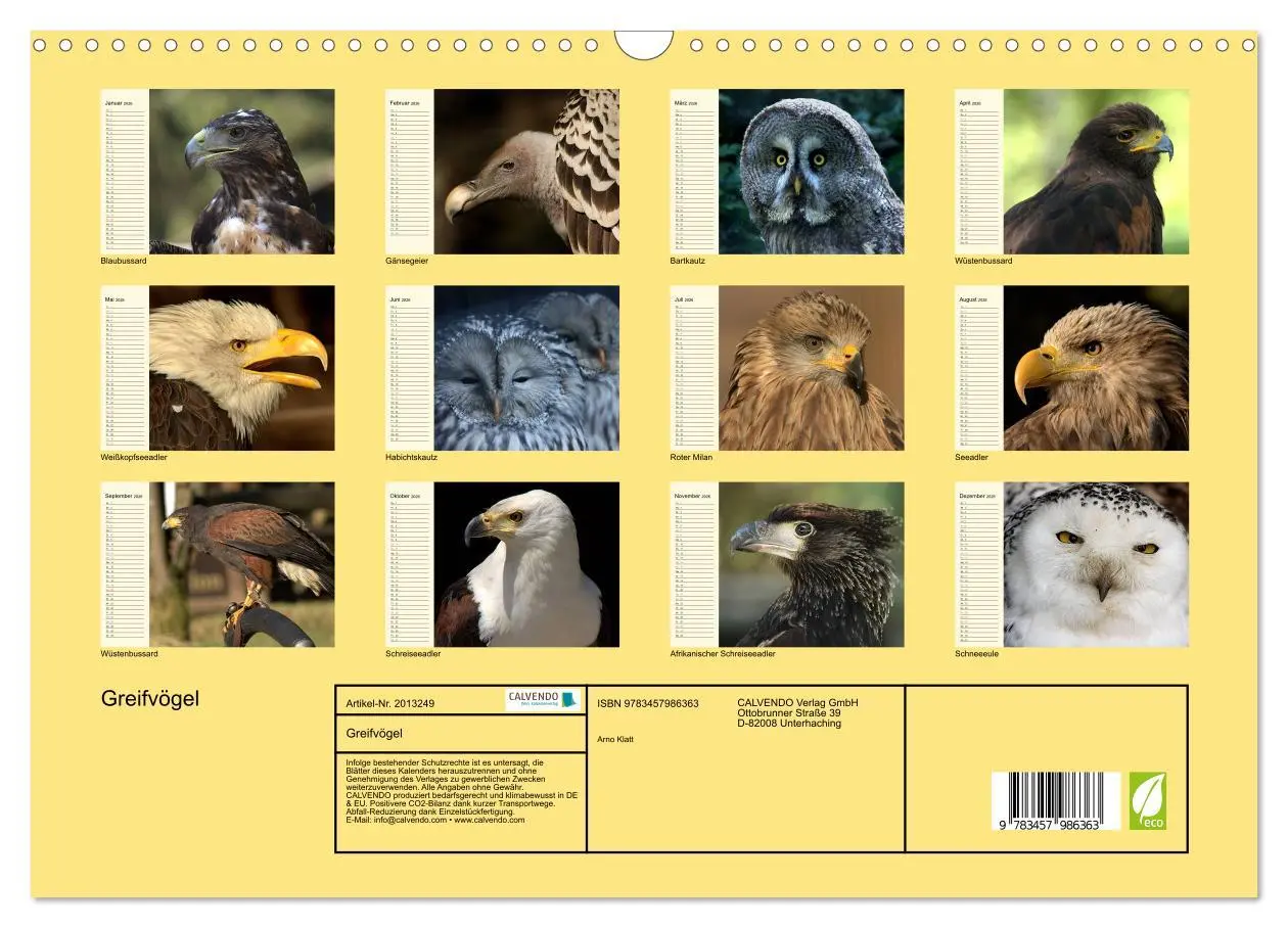 Bild: 9783457986363 | Greifvögel (Wandkalender 2026 DIN A3 quer), CALVENDO Monatskalender