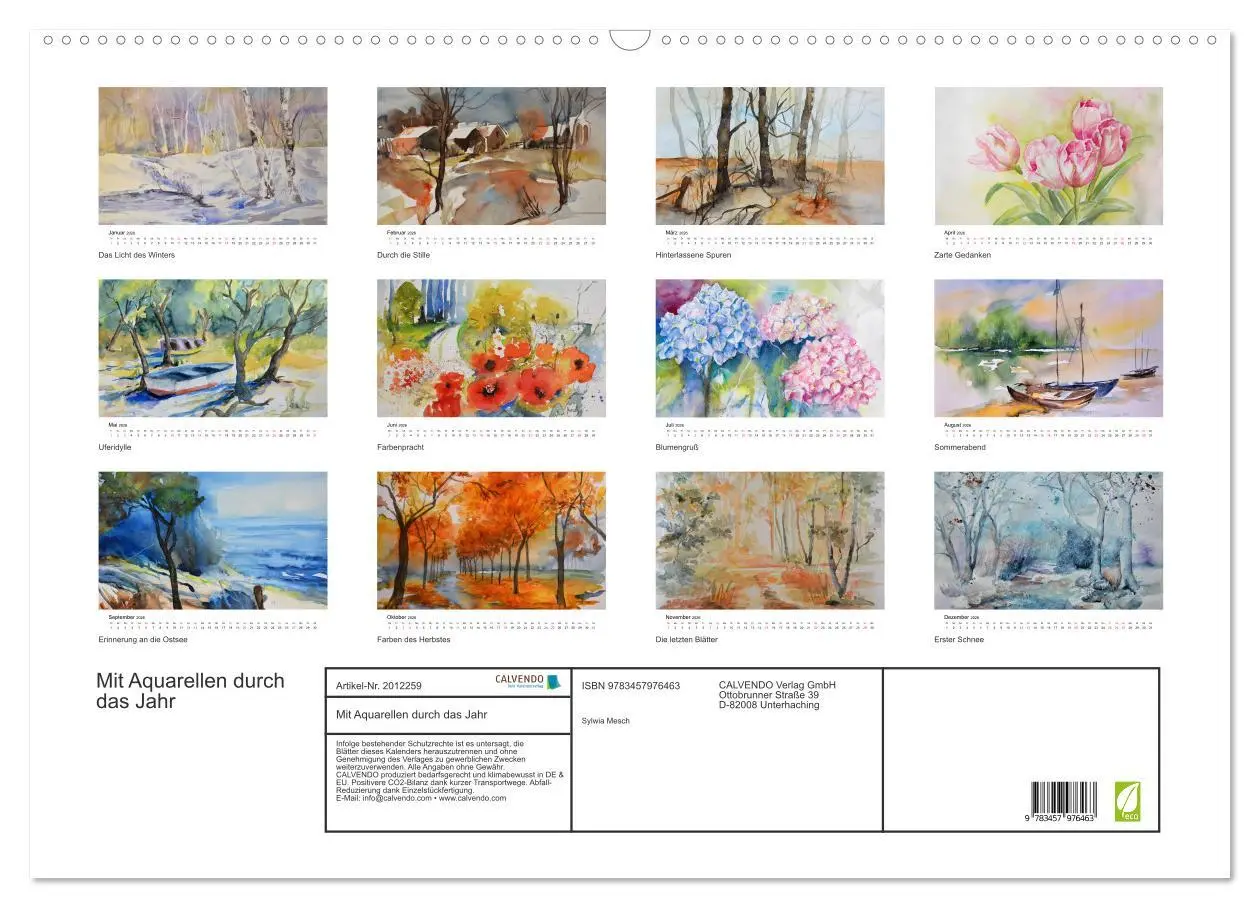 Bild: 9783457976463 | Mit Aquarellen durch das Jahr (Wandkalender 2026 DIN A2 quer),...