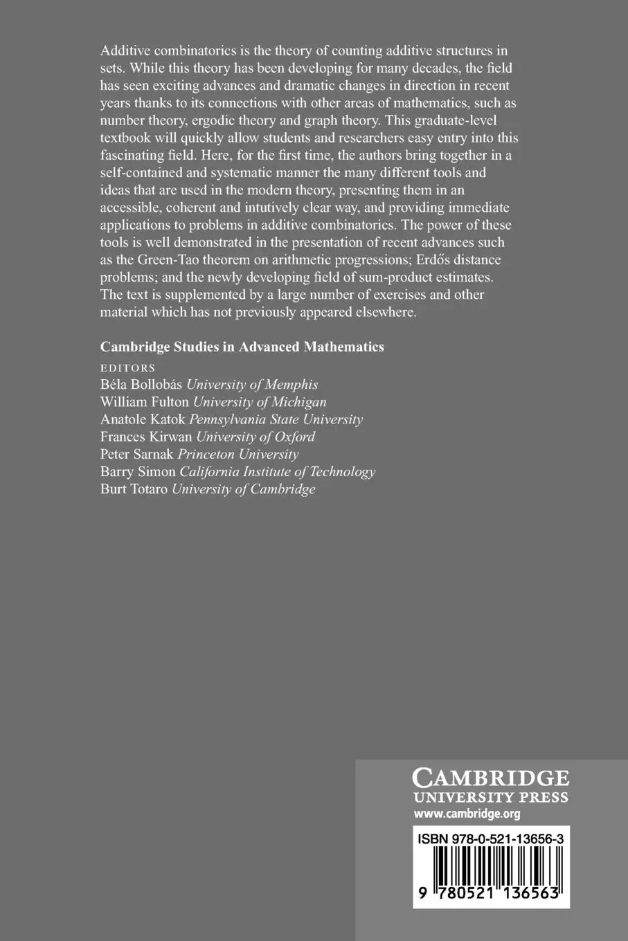 Rückseite: 9780521136563 | Additive Combinatorics | Terence Tao (u. a.) | Taschenbuch | Paperback