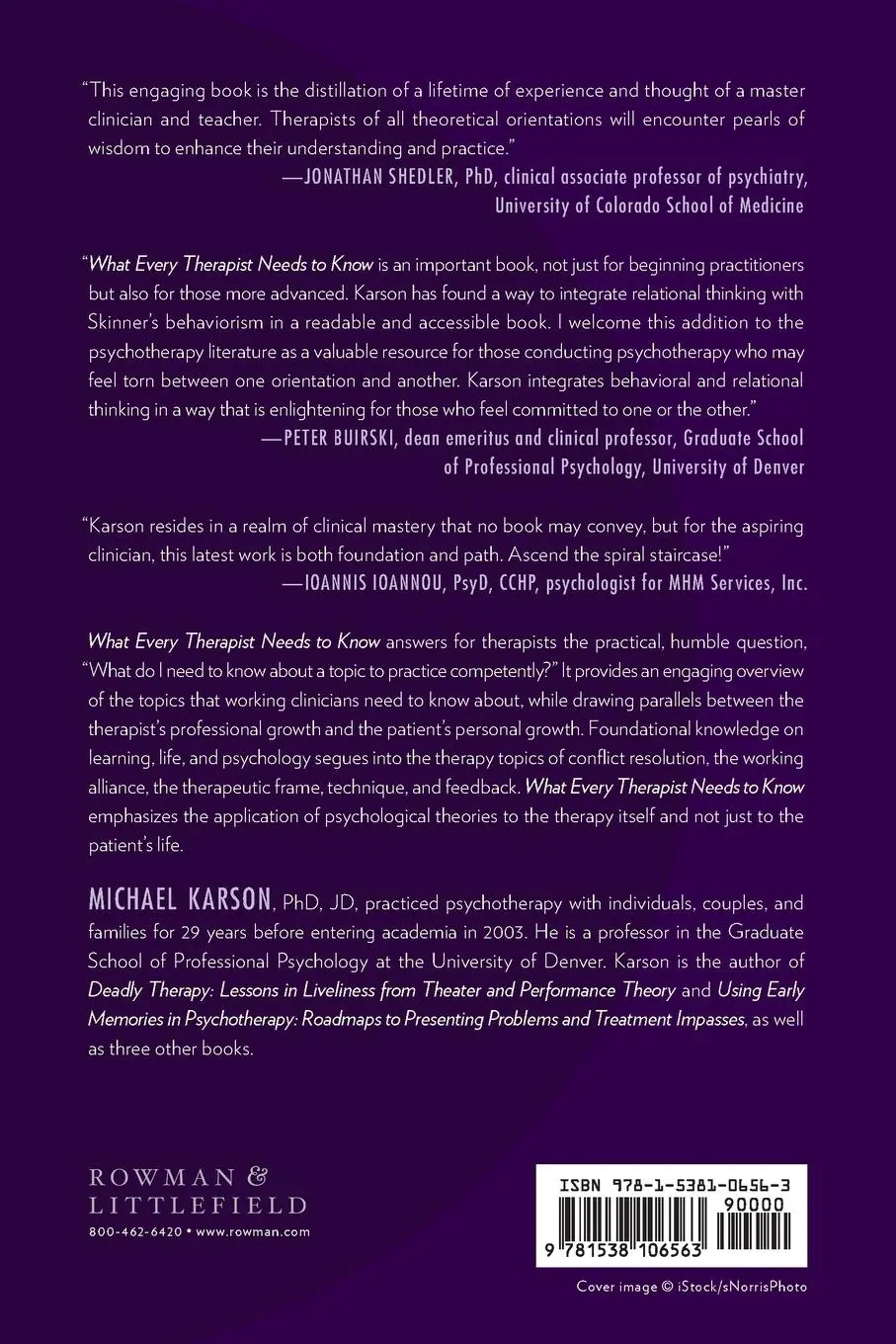 Rückseite: 9781538106563 | What Every Therapist Needs to Know | Michael Karson | Taschenbuch
