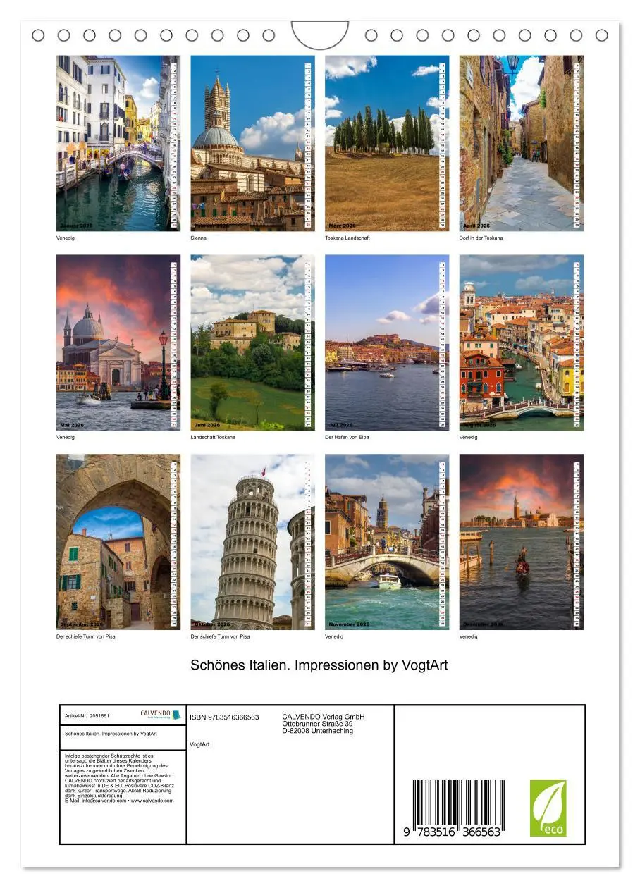 Bild: 9783516366563 | Schönes Italien. Impressionen by VogtArt (Wandkalender 2026 DIN A4...