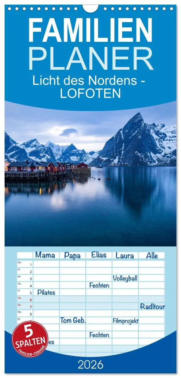 Cover: 9783516506563 | Familienplaner 2026 - Licht des Nordens - LOFOTEN mit 5 Spalten...