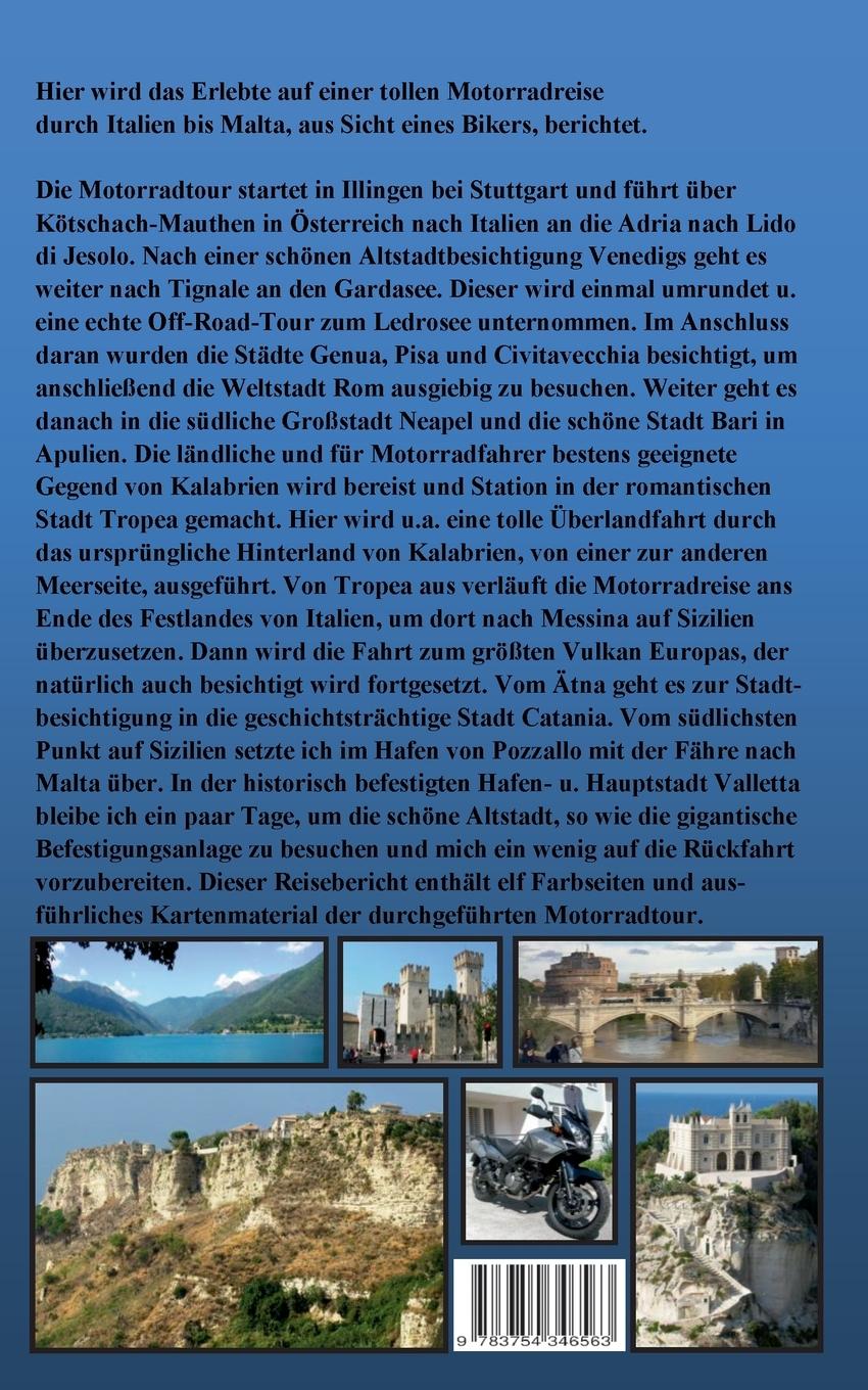 Rückseite: 9783754346563 | Motorradreise Italien bis Malta | Wolfgang Pade | Taschenbuch | 84 S.