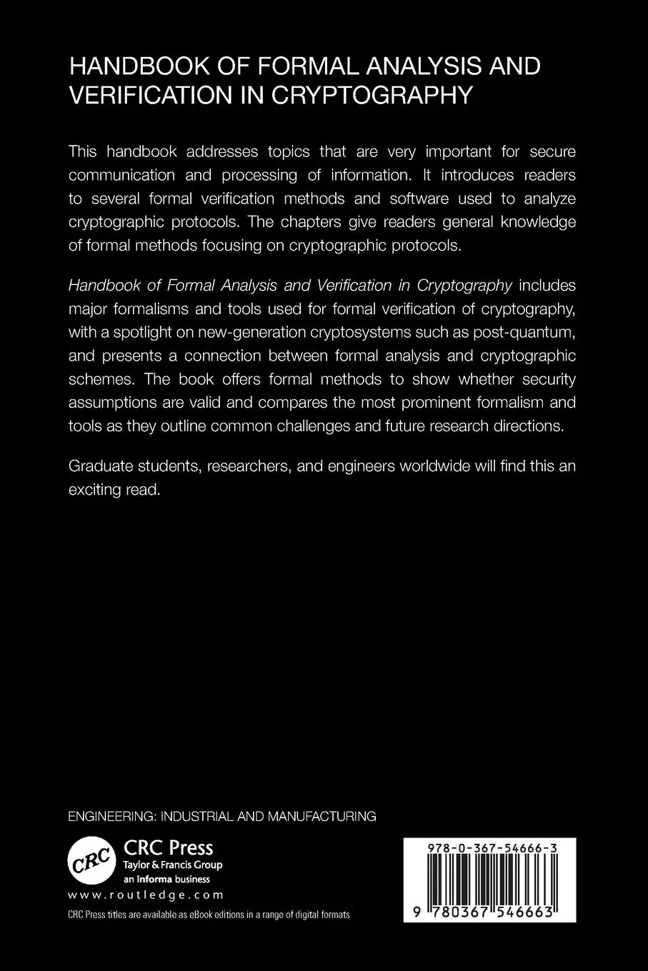Rückseite: 9780367546663 | Handbook of Formal Analysis and Verification in Cryptography | Buch