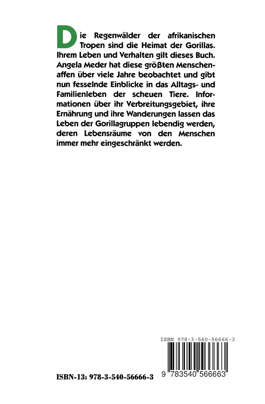 Rückseite: 9783540566663 | Gorillas | Ökologie und Verhalten | Angela Meder | Taschenbuch | viii