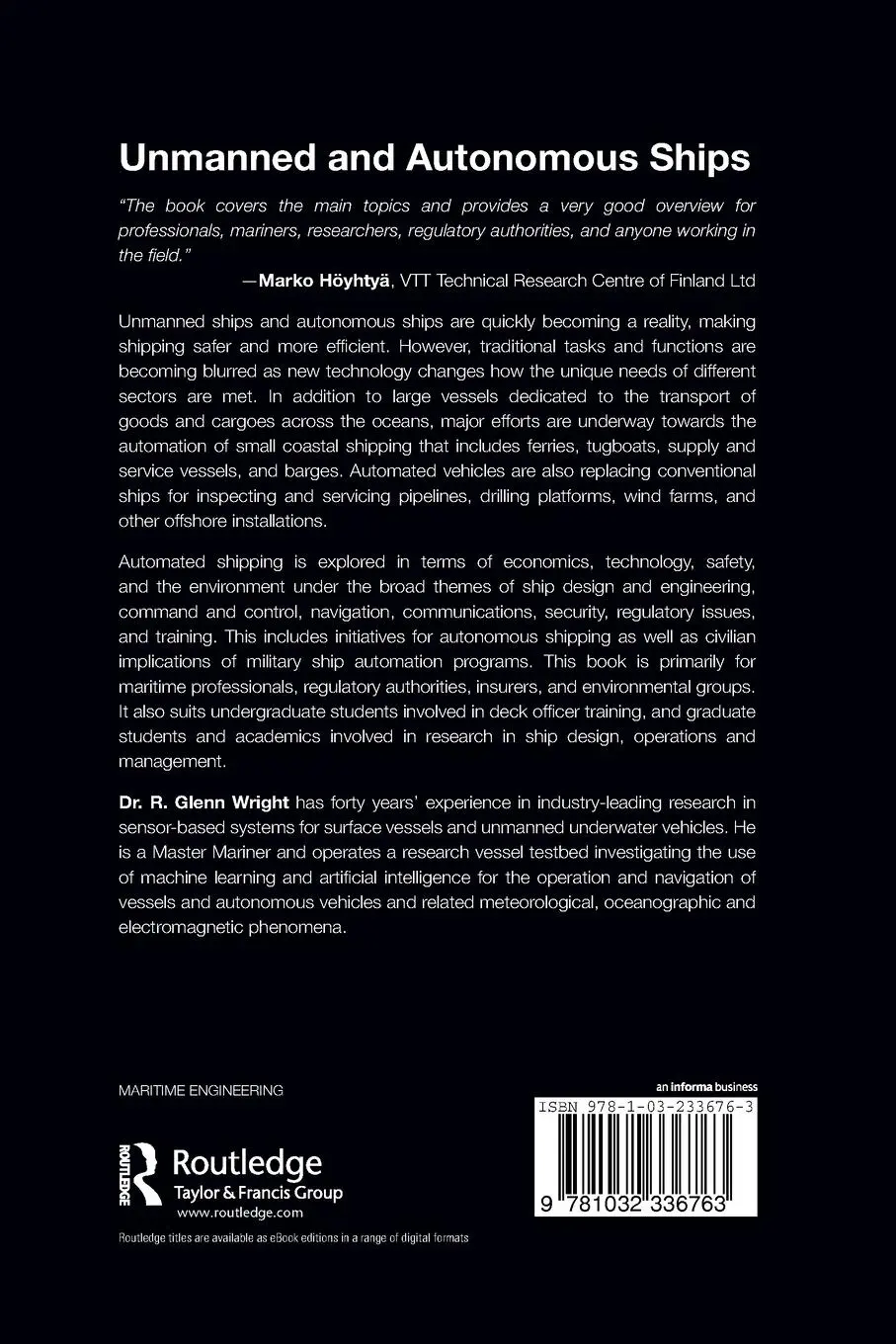 Rückseite: 9781032336763 | Unmanned and Autonomous Ships | An Overview of MASS | R. Glenn Wright