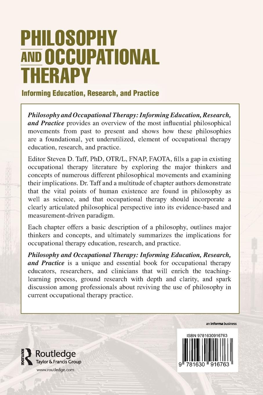 Rückseite: 9781630916763 | Philosophy and Occupational Therapy | Steven Taff | Taschenbuch | 2021