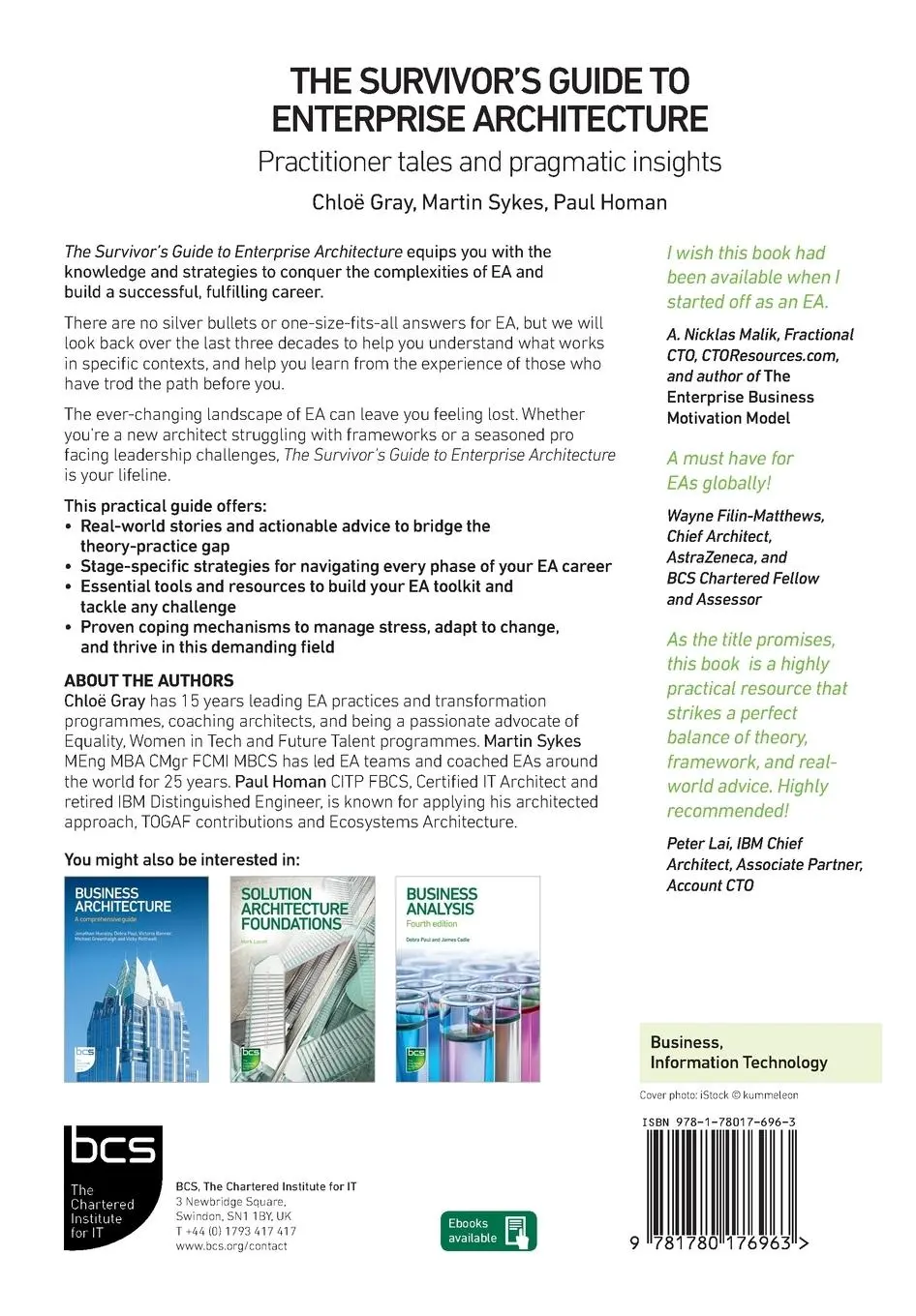 Rückseite: 9781780176963 | The Survivor's Guide to Enterprise Architecture | Chloë Gray (u. a.)