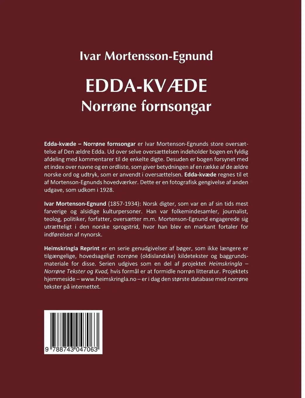 Rückseite: 9788743047063 | Edda-kvæde | Norrøne fornsongar | Ivar Mortensson-Egnund | Taschenbuch