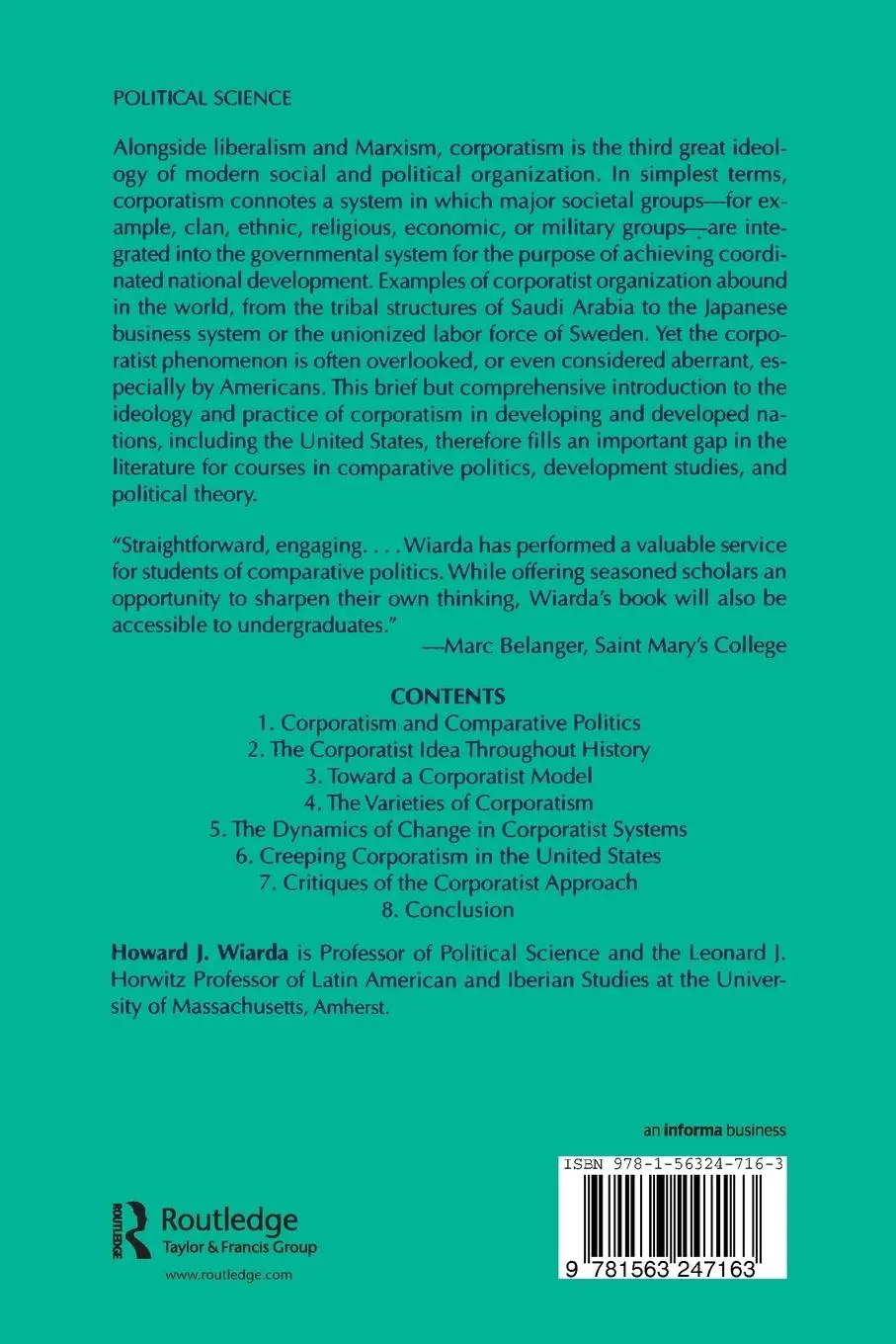 Rückseite: 9781563247163 | Corporatism and Comparative Politics | The Other Great "Ism" | Wiarda