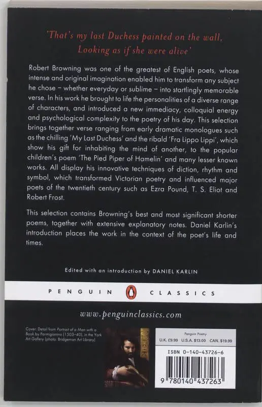 Rückseite: 9780140437263 | Selected Poems | Robert Browning | Taschenbuch | Englisch | 2001