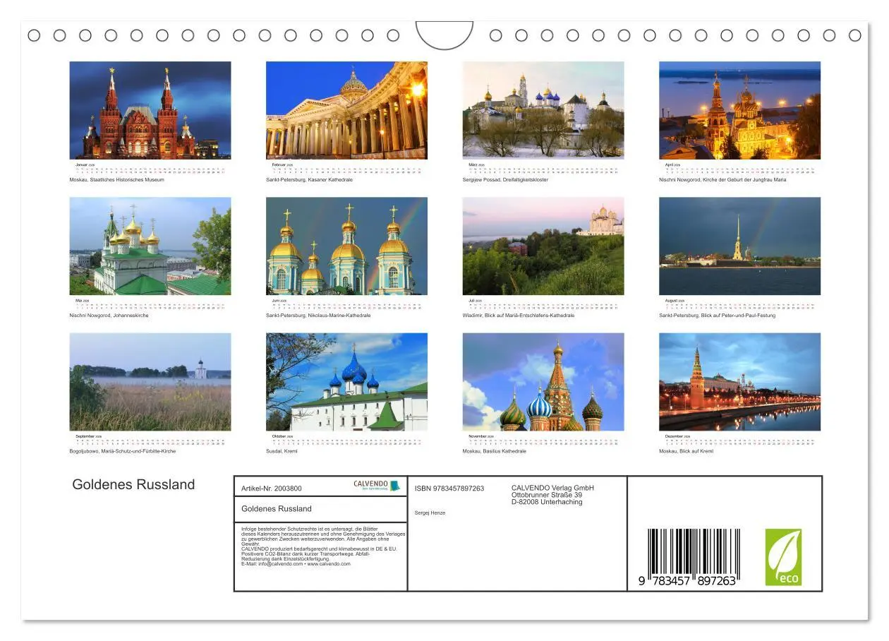 Bild: 9783457897263 | Goldenes Russland (Wandkalender 2026 DIN A4 quer), CALVENDO...