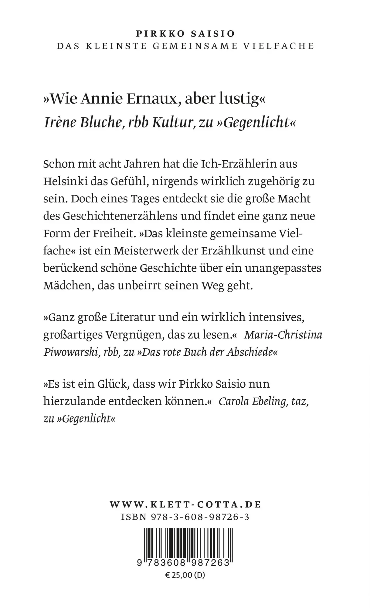 Rückseite: 9783608987263 | Das kleinste gemeinsame Vielfache | Pirkko Saisio | Buch | 280 S.