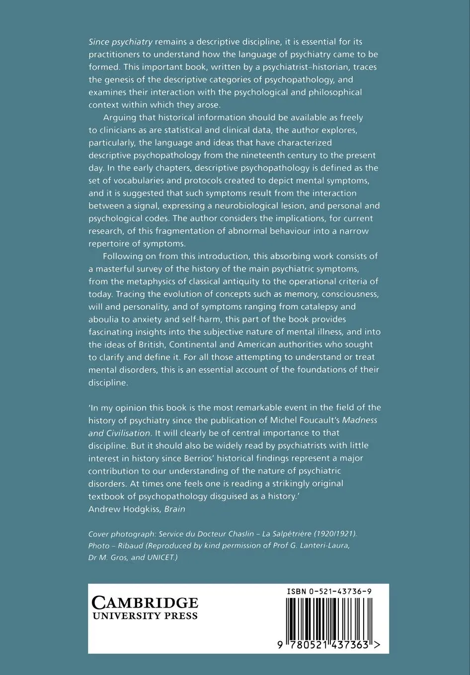 Rückseite: 9780521437363 | The History of Mental Symptoms | German E. Berrios (u. a.) | Buch