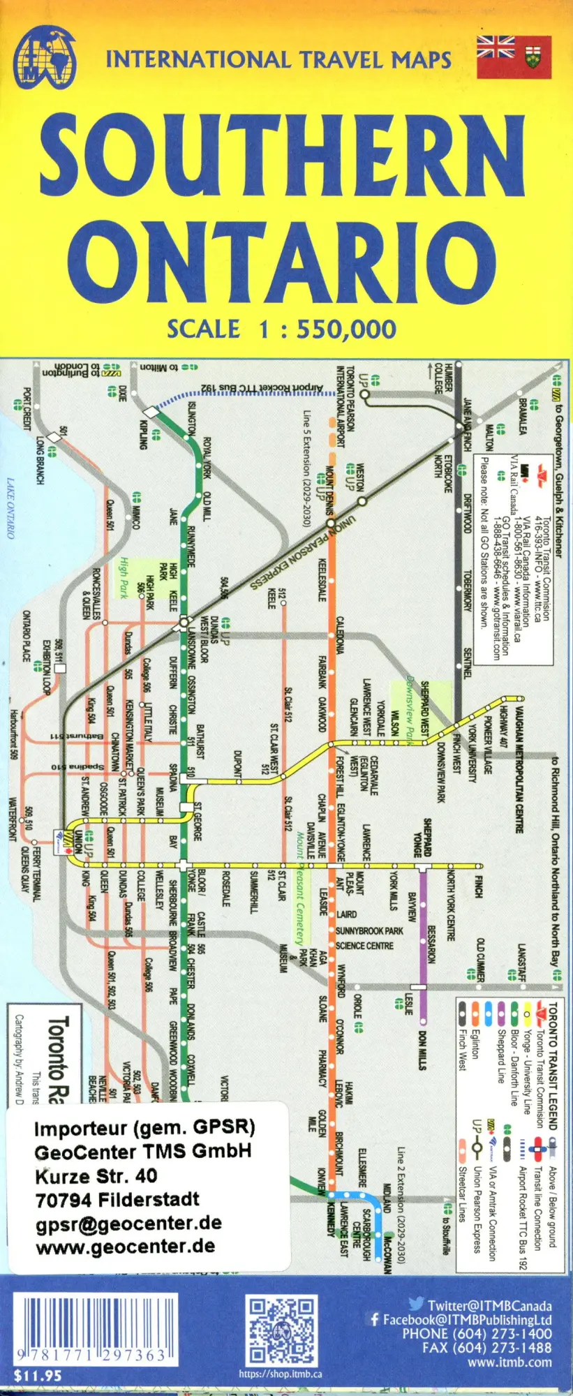 Bild: 9781771297363 | Southern Ontario | 1:550000 | (Land-)Karte | International Travel Map