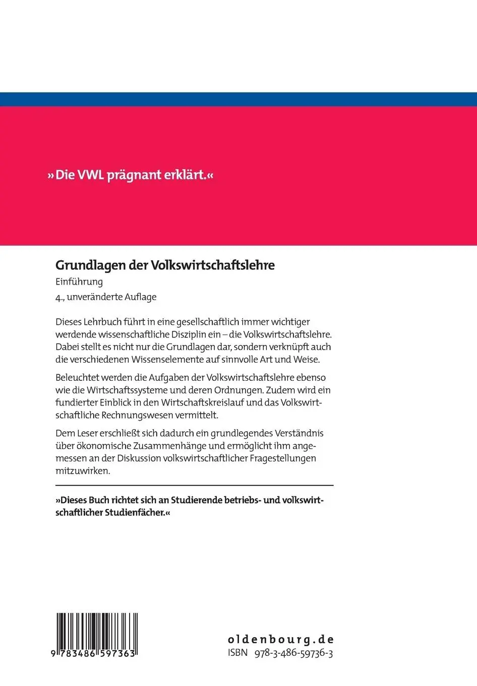Rückseite: 9783486597363 | Grundlagen der Volkswirtschaftslehre | Einführung | Kirspel (u. a.)