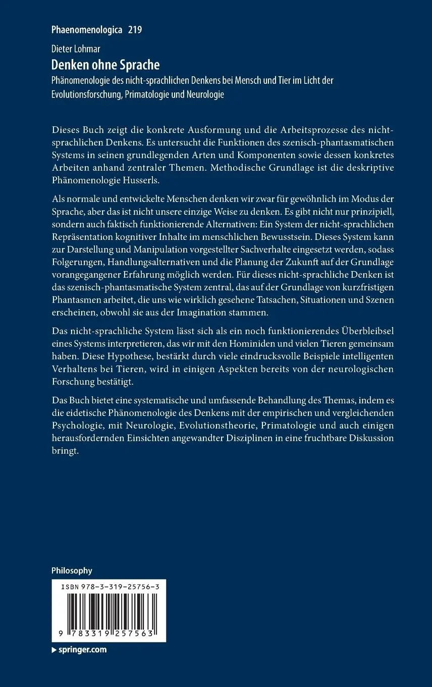 Rückseite: 9783319257563 | Denken ohne Sprache | Dieter Lohmar | Buch | viii | Deutsch | 2016