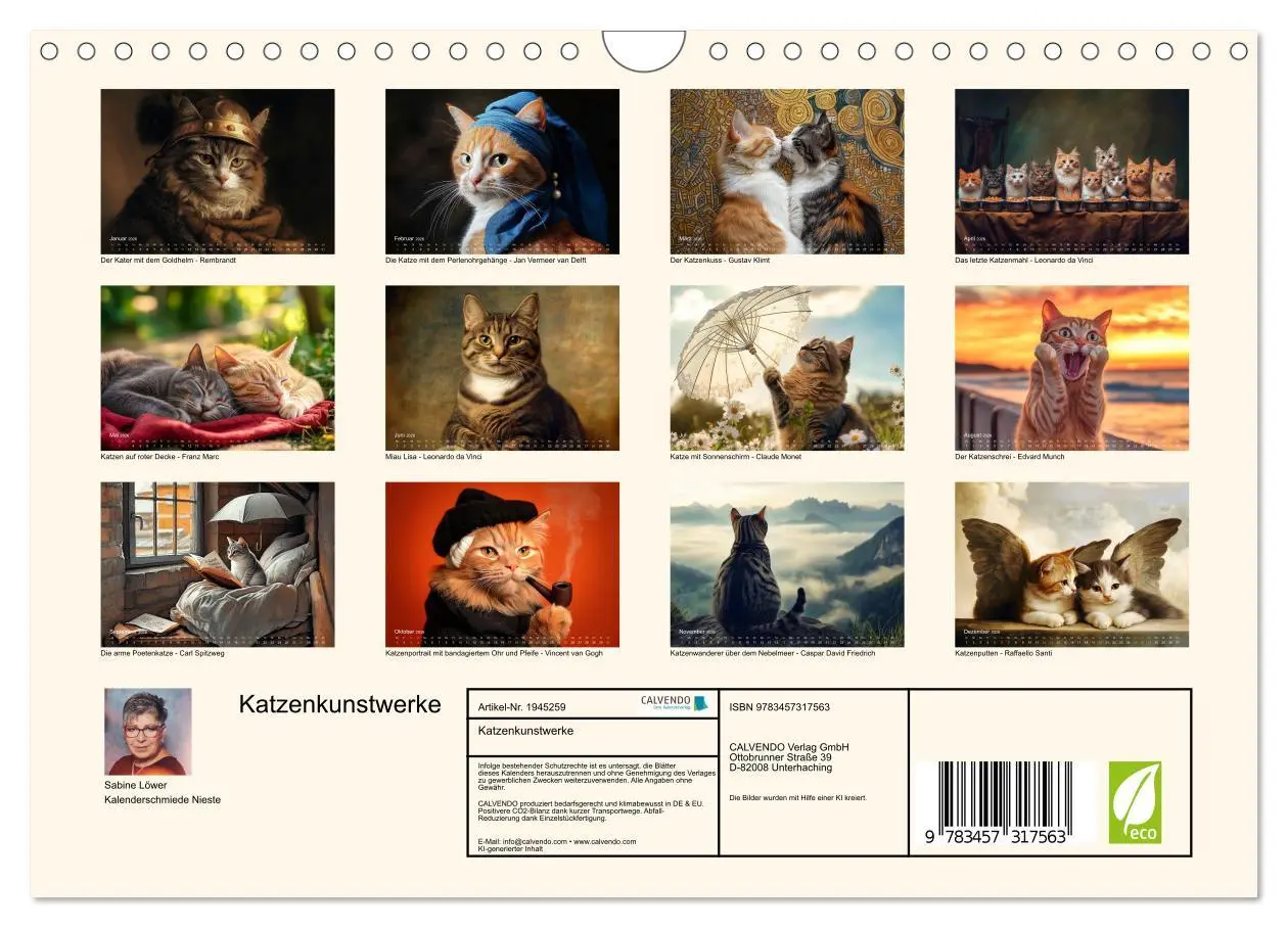 Bild: 9783457317563 | Katzenkunstwerke (Wandkalender 2026 DIN A4 quer), CALVENDO...