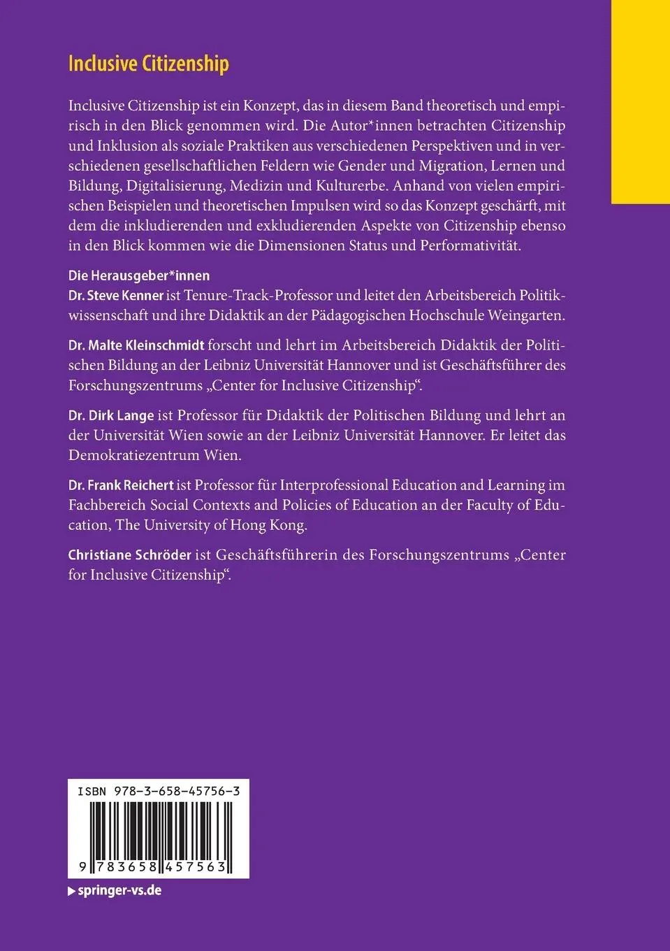 Rückseite: 9783658457563 | Inclusive Citizenship | Steve Kenner (u. a.) | Taschenbuch | xii