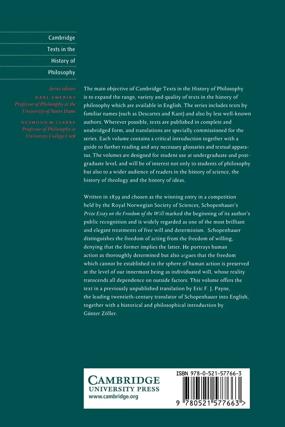 Rückseite: 9780521577663 | Prize Essay on the Freedom of the Will | Arthur Schopenhauer | Buch