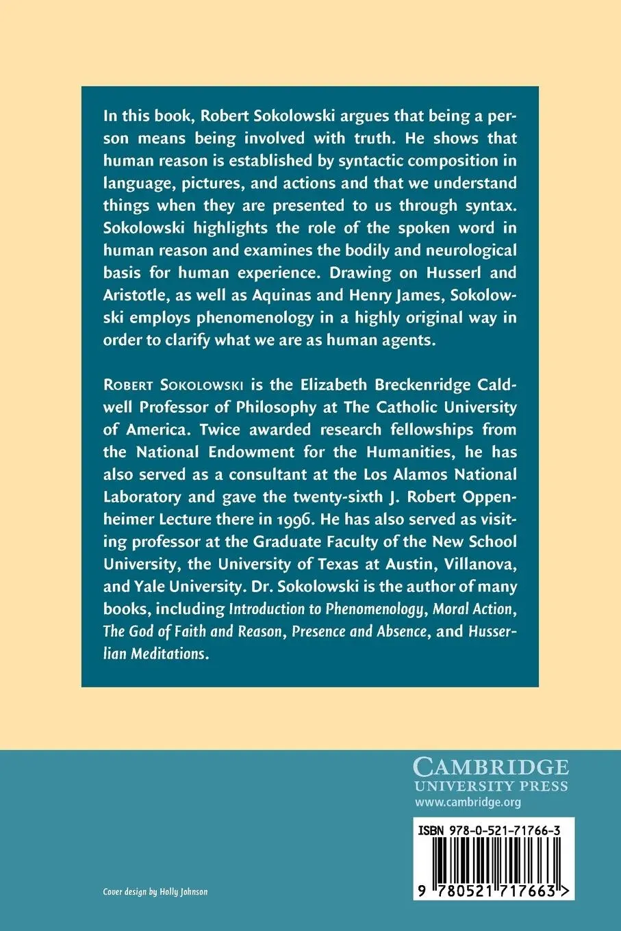 Rückseite: 9780521717663 | Phenomenology of the Human Person | Robert Sokolowski | Taschenbuch