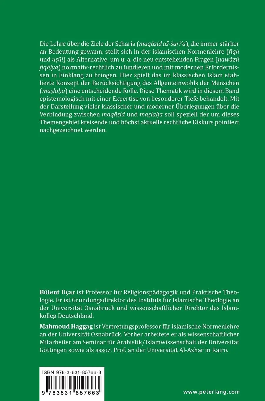 Rückseite: 9783631857663 | Allgemeinwohl der Menschen als Zweck der Scharia | Bülent Ucar (u. a.)