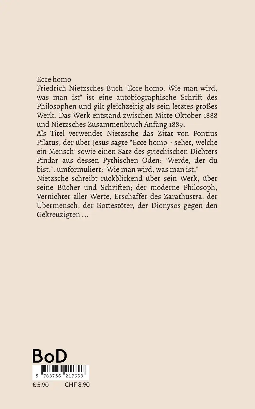 Rückseite: 9783756217663 | Ecce Homo | Friedrich Wilhelm Nietzsche | Taschenbuch | Paperback