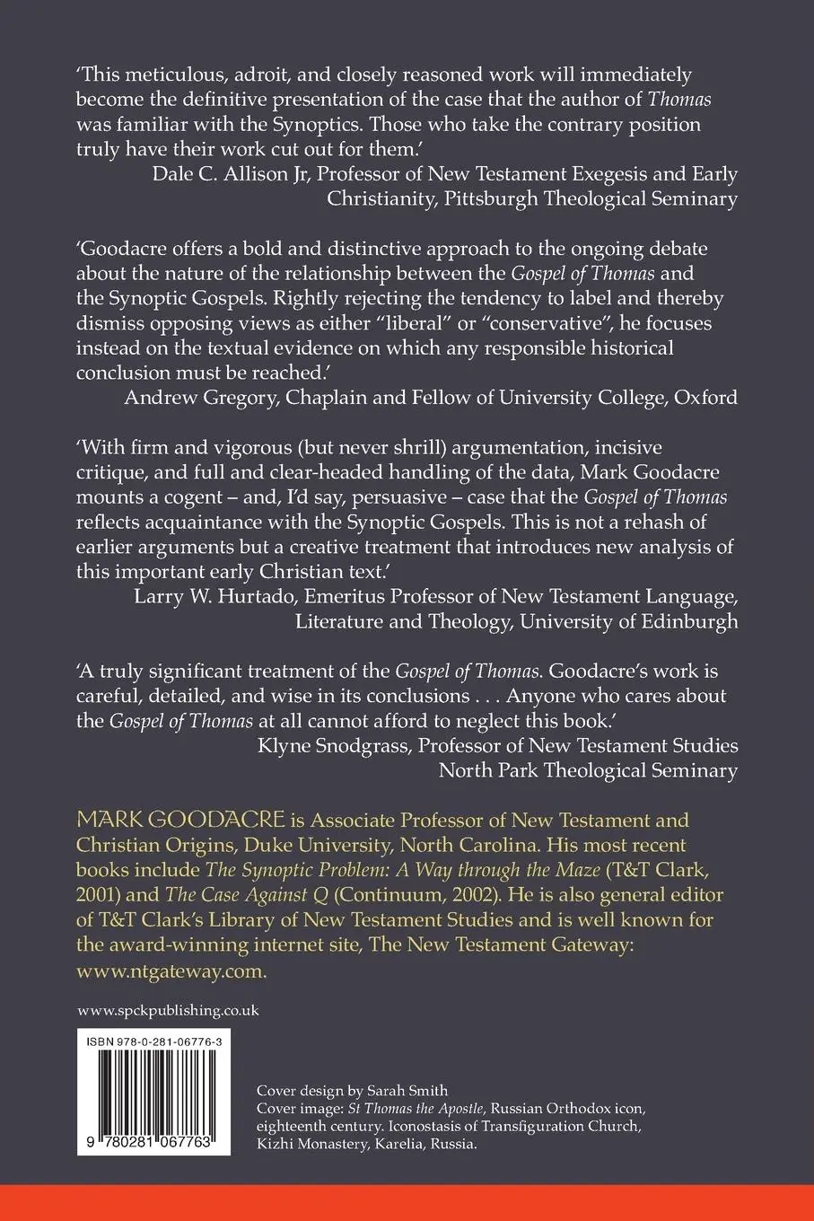 Rückseite: 9780281067763 | Thomas and the Gospels | The Making Of An Apocryphal Text | Goodacre
