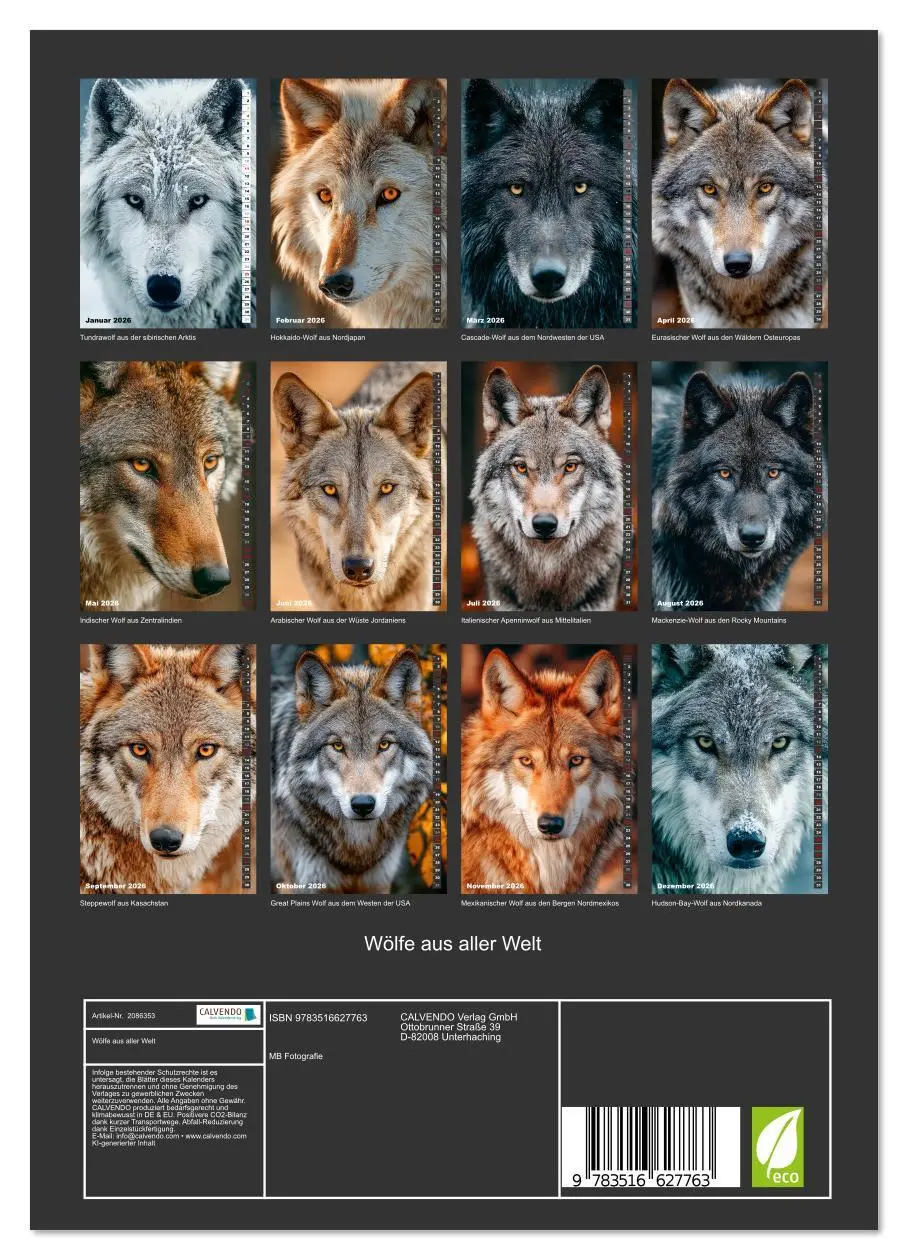 Bild: 9783516627763 | Wölfe aus aller Welt (Wandkalender 2026 DIN A4 hoch), CALVENDO...