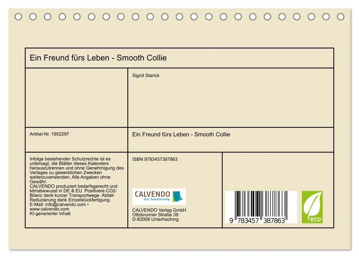 Bild: 9783457387863 | Ein Freund fürs Leben - Smooth Collie (Tischkalender 2026 DIN A5...