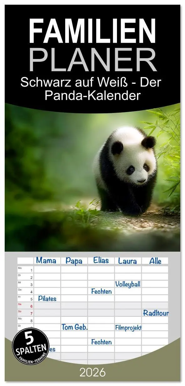 Cover: 9783516617863 | Familienplaner 2026 - Schwarz auf Weiß - Der Panda-Kalender mit 5...