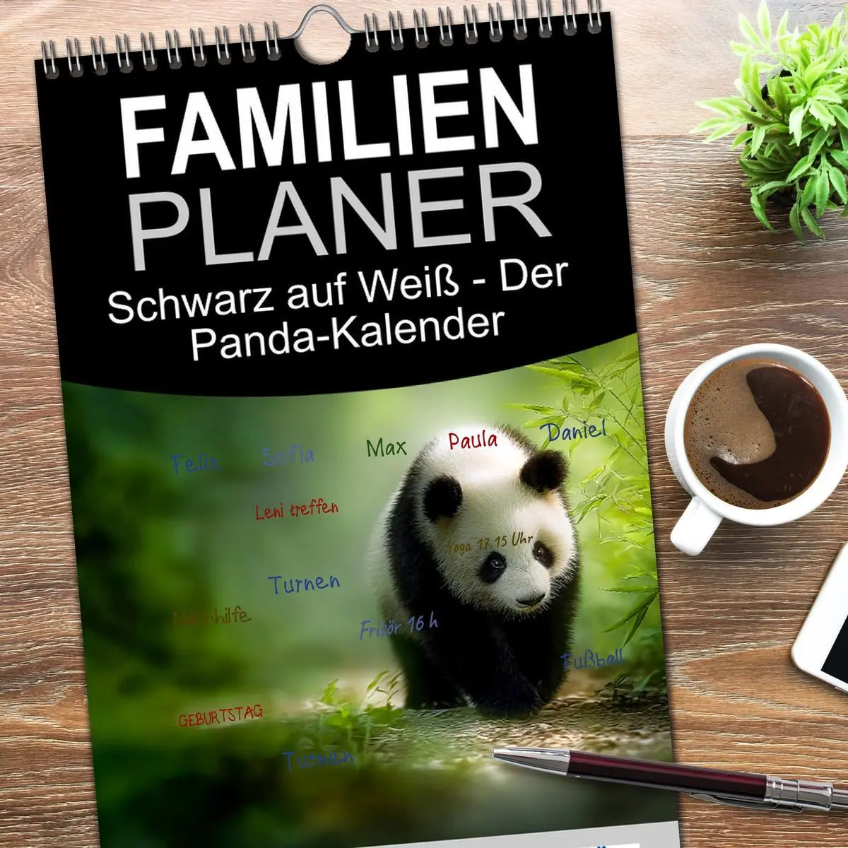 Bild: 9783516617863 | Familienplaner 2026 - Schwarz auf Weiß - Der Panda-Kalender mit 5...