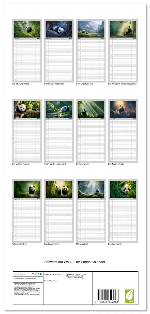 Bild: 9783516617863 | Familienplaner 2026 - Schwarz auf Weiß - Der Panda-Kalender mit 5...