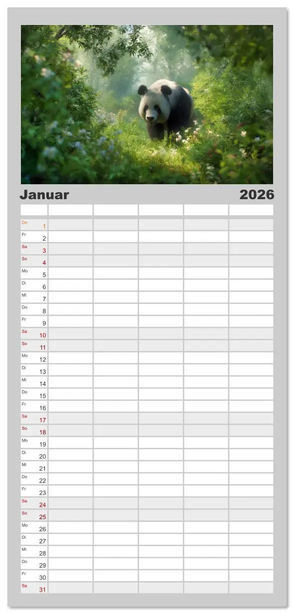 Bild: 9783516617863 | Familienplaner 2026 - Schwarz auf Weiß - Der Panda-Kalender mit 5...