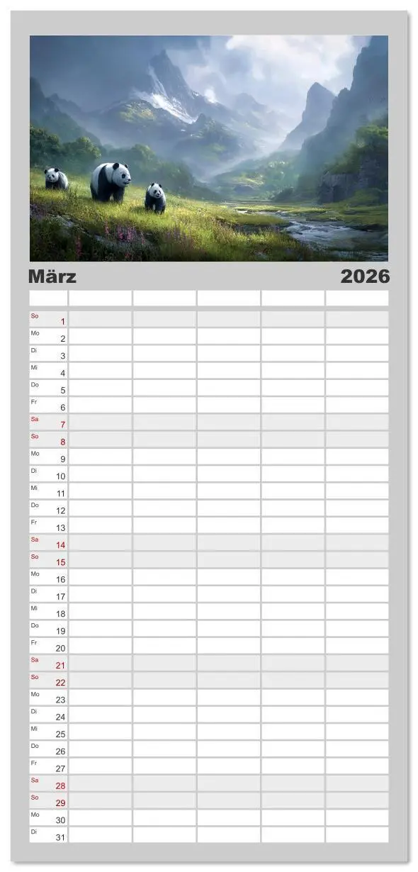 Bild: 9783516617863 | Familienplaner 2026 - Schwarz auf Weiß - Der Panda-Kalender mit 5...
