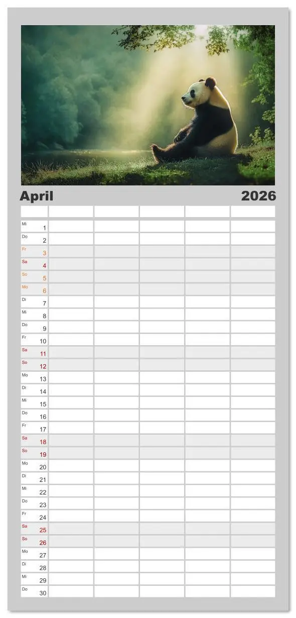 Bild: 9783516617863 | Familienplaner 2026 - Schwarz auf Weiß - Der Panda-Kalender mit 5...