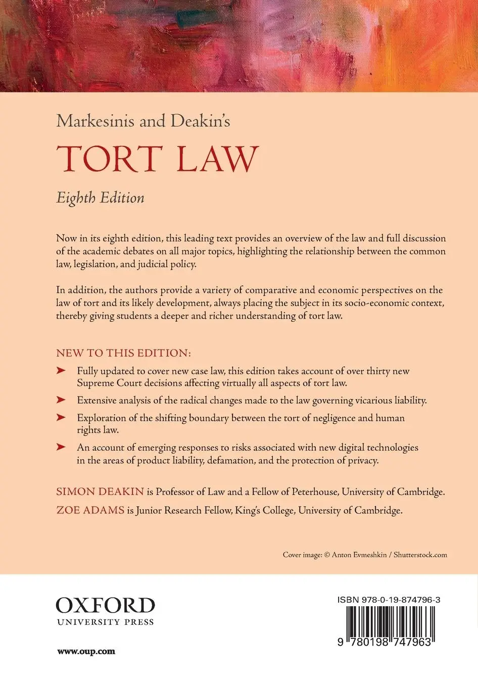 Rückseite: 9780198747963 | Markesinis &amp; Deakin's Tort Law | Simon Deakin (u. a.) | Taschenbuch