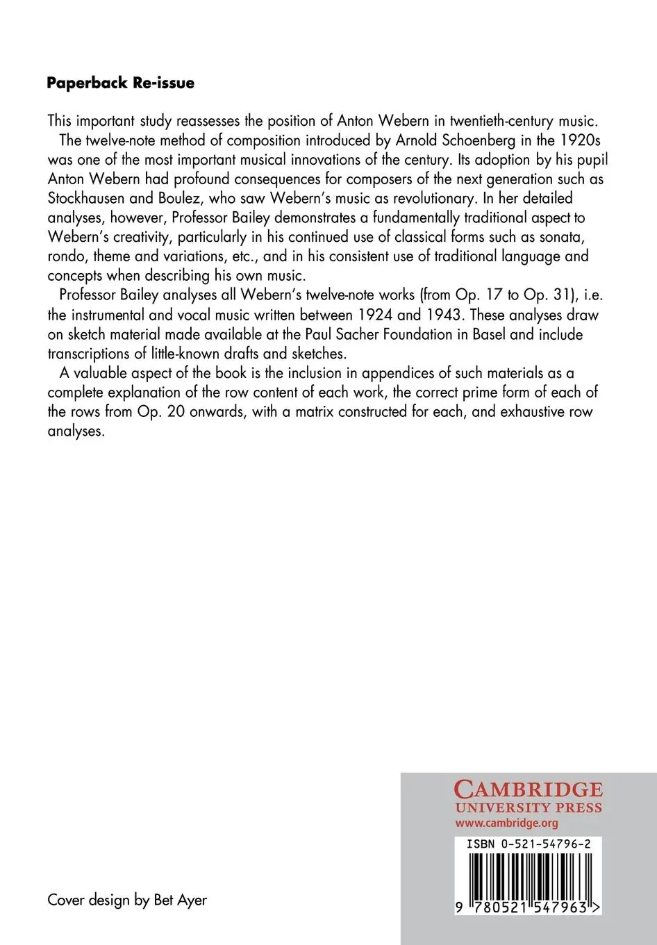 Rückseite: 9780521547963 | The Twelve-Note Music of Anton Webern | Old Forms in a New Language