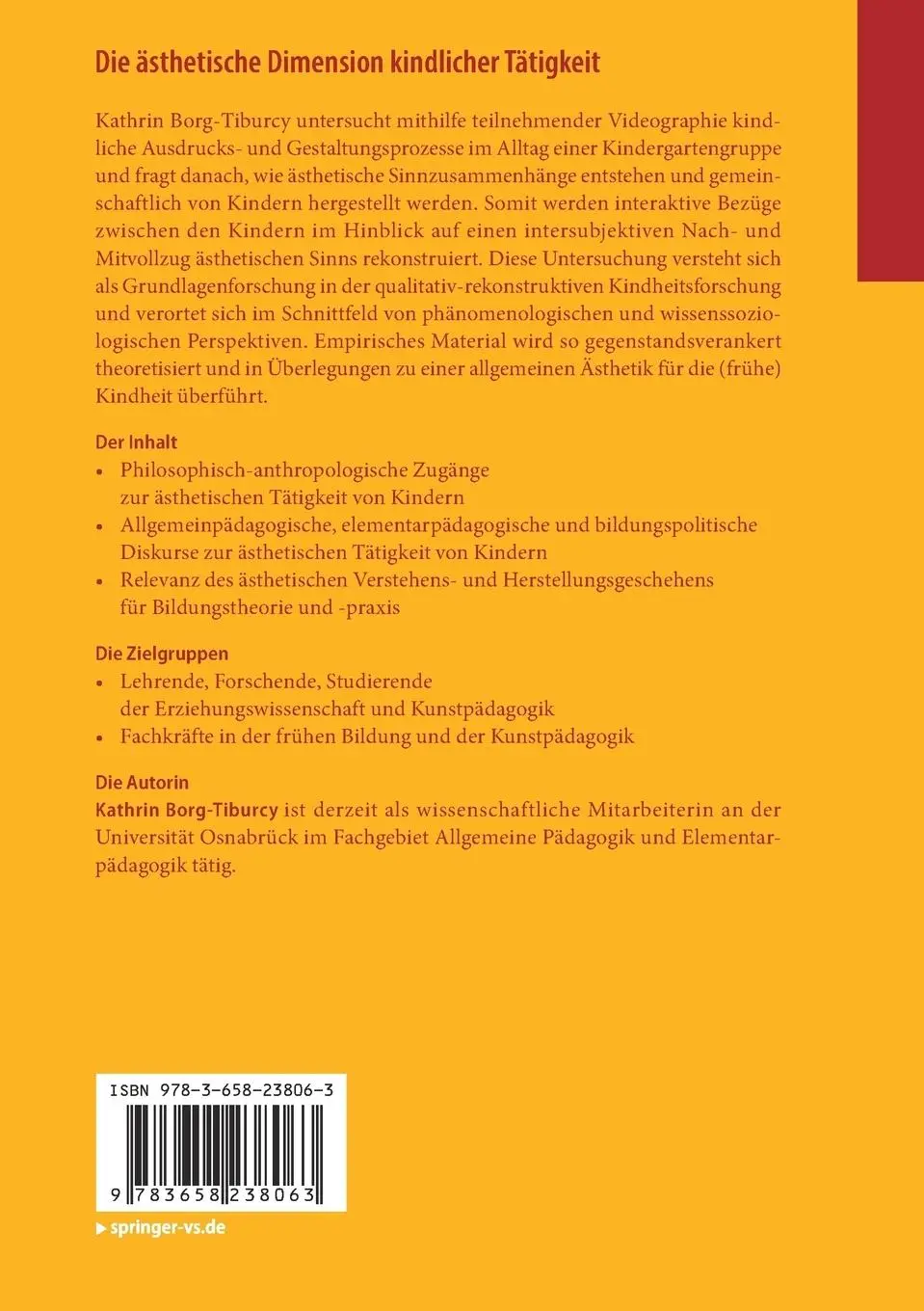 Rückseite: 9783658238063 | Die ästhetische Dimension kindlicher Tätigkeit | Kathrin Borg-Tiburcy