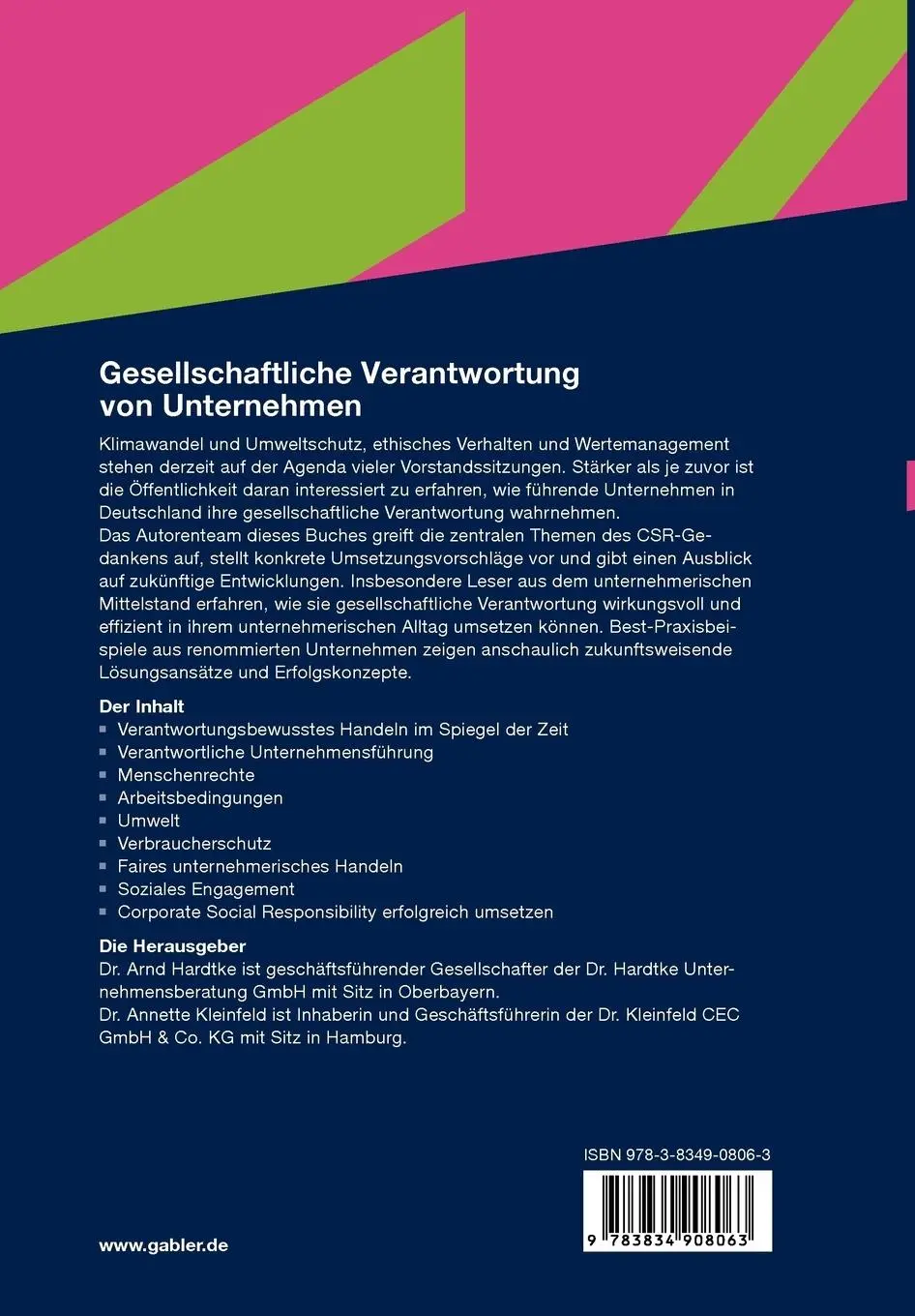 Rückseite: 9783834908063 | Gesellschaftliche Verantwortung von Unternehmen | Kleinfeld (u. a.)