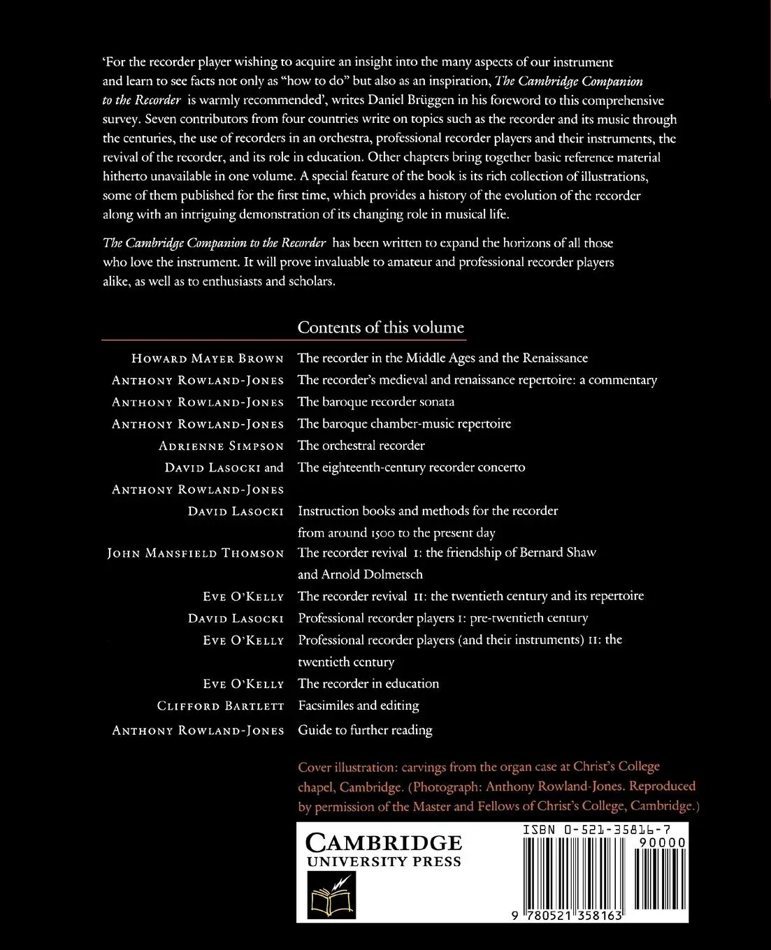 Rückseite: 9780521358163 | The Cambridge Companion to the Recorder | Thomson (u. a.) | Buch