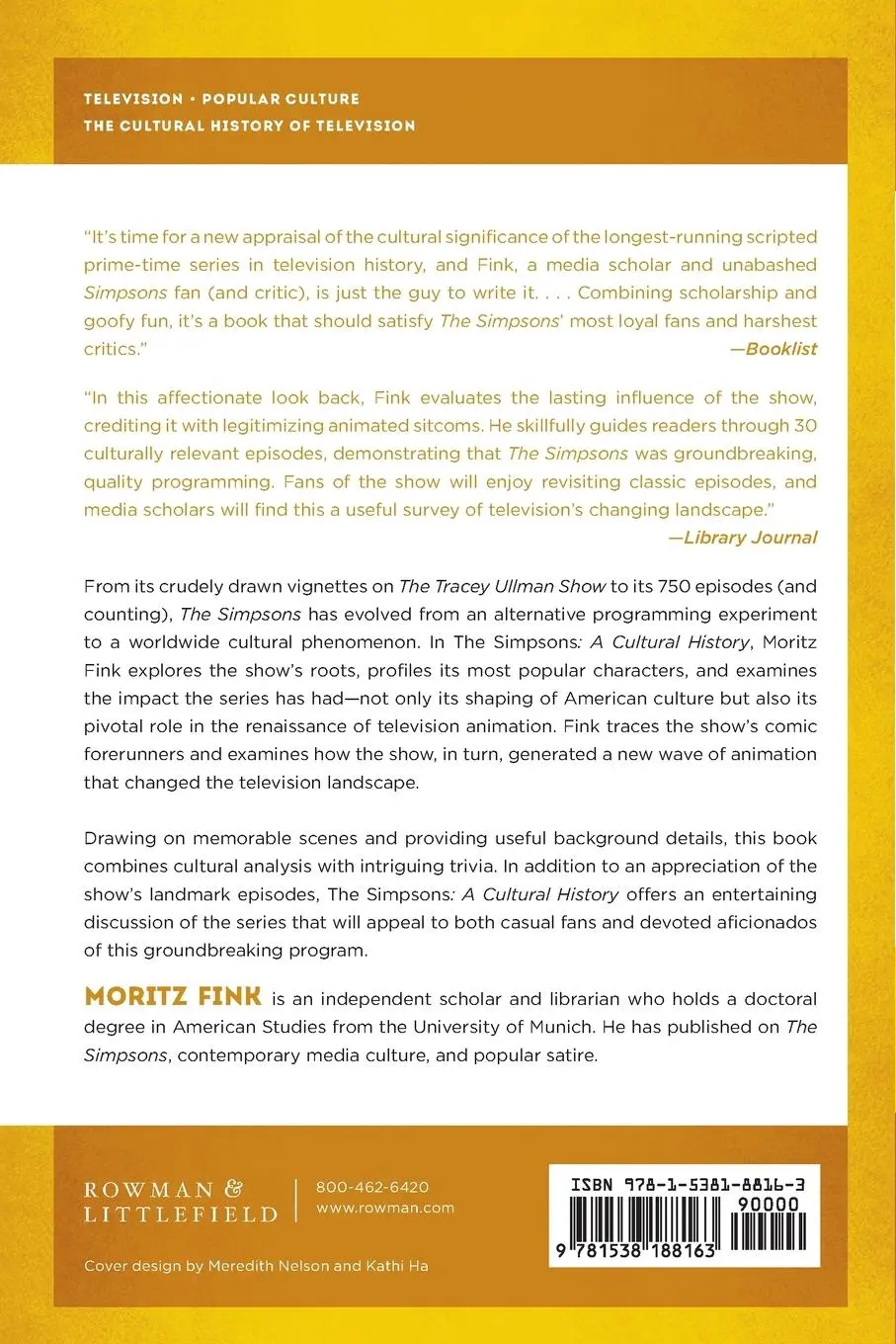 Rückseite: 9781538188163 | The Simpsons | A Cultural History | Moritz Fink | Taschenbuch | 2023